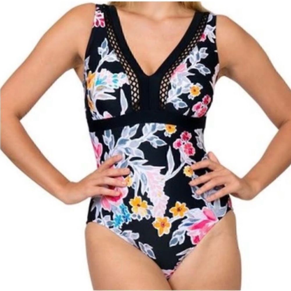 Sol Collective Bold Bloom Print One Piece Swimsuit Size 14